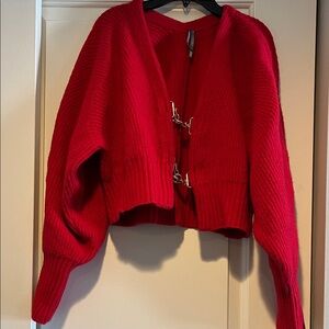 ANTHROPOLOGIE. Red Cropped Chain closure Cardigan. Size xs. Worn once